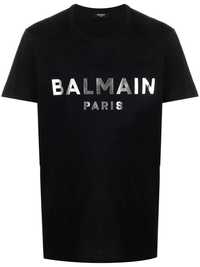 BALMAIN Silver Metallic Logo Print Мъжка Тениска size XL