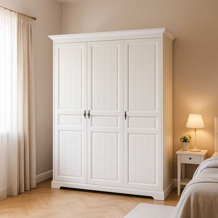 Dulap din lemn masiv Cleopatra, 3 usi, alb