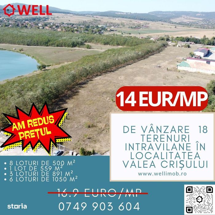 De vânzare  18 terenuri intravilane în localitatea Valea Crișului