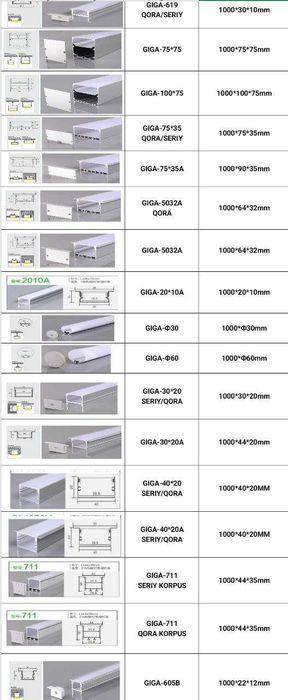 LED chiroq uchun alyuminiy profil | Профиль для LED ленты