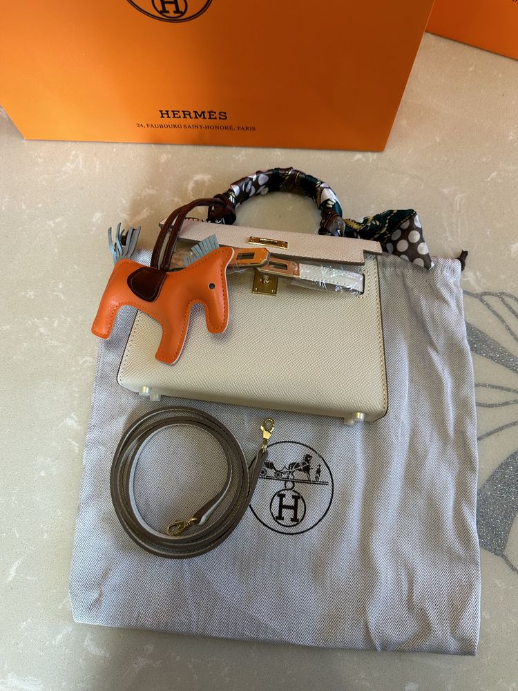 Geanta Hermes Kelly 19cm Crem/Punga Hermes