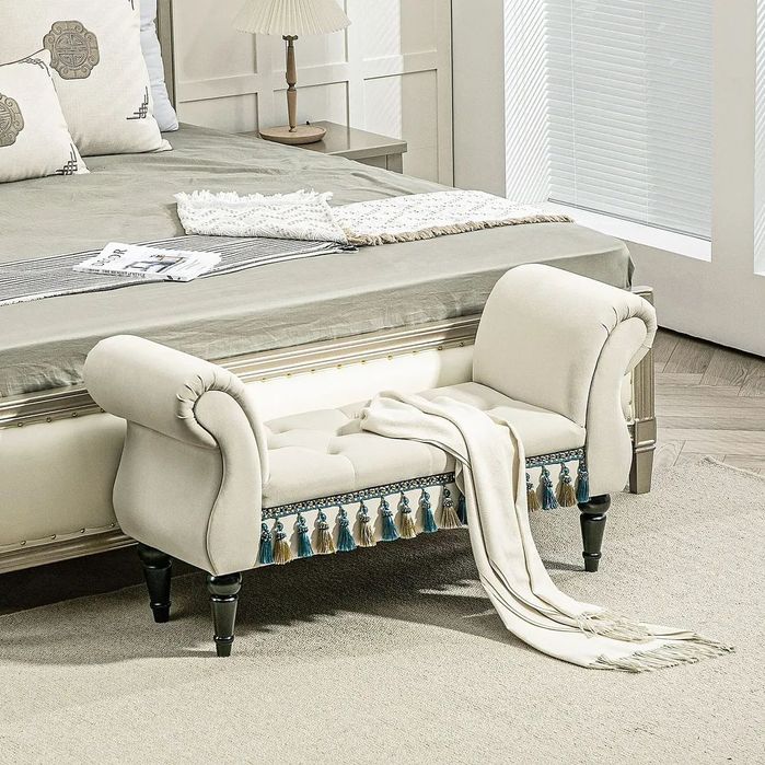 Тапицирана пейка HOMCOM, винтидж дизайн, до 150 кг, 117 x 40 x 58 см,