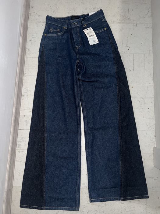 Тъмно сини дънки с червн кант ЗАРА