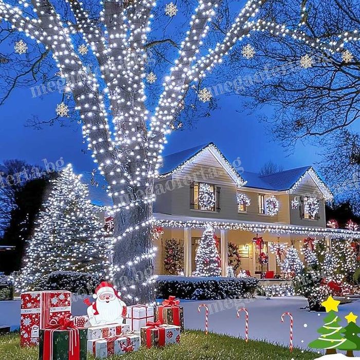 Коледни лампички 50м. с 250 Led диода в студена бяла светлина