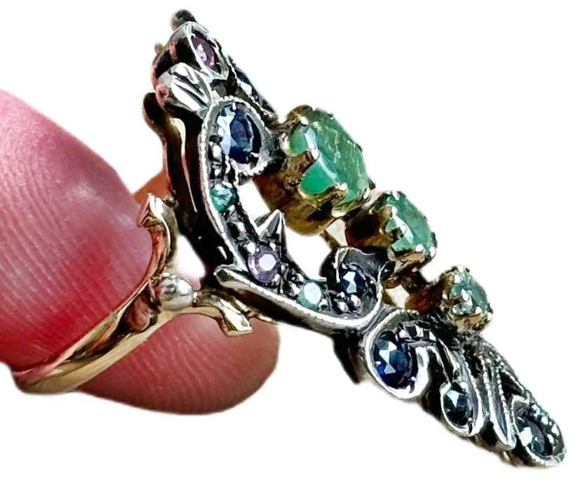 inel aur 18k cu pietre pretioase(cu expertiza): smarald, safir, rubin