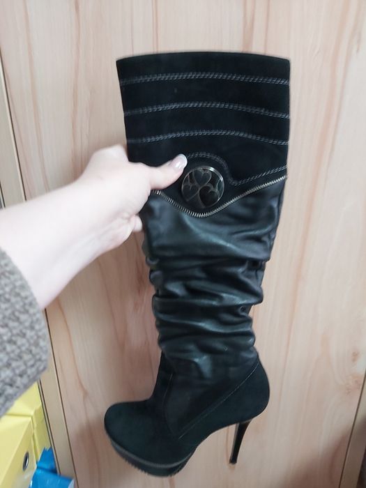 Сапоги женские, осенние, натуральная кожа и замша, 37 размер