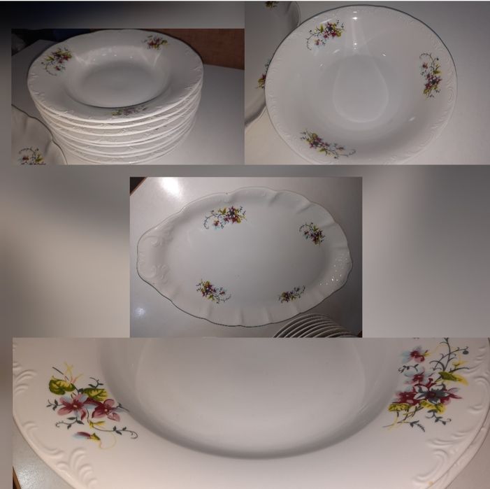 Platou oval,castron  plus farfurii din porțelan