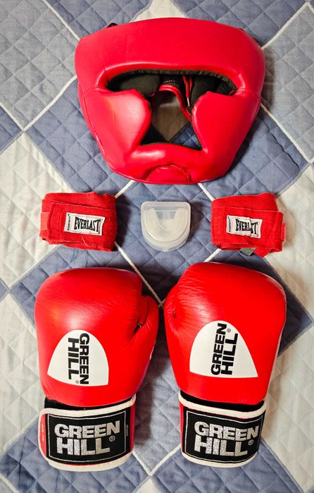 Кожаные боксерские перчатки Green Hill  10 oz со шлемом