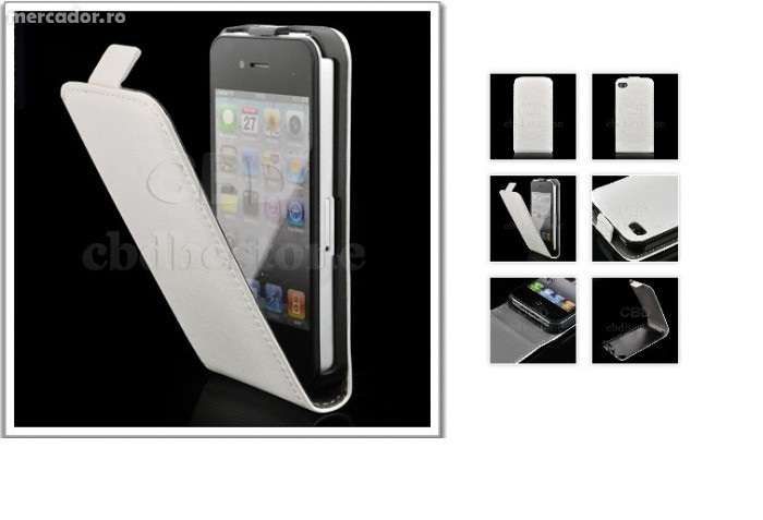 Husa Eleganta TOC FLIP PIELE ALB / NEGRU iPhone 4 / 4S