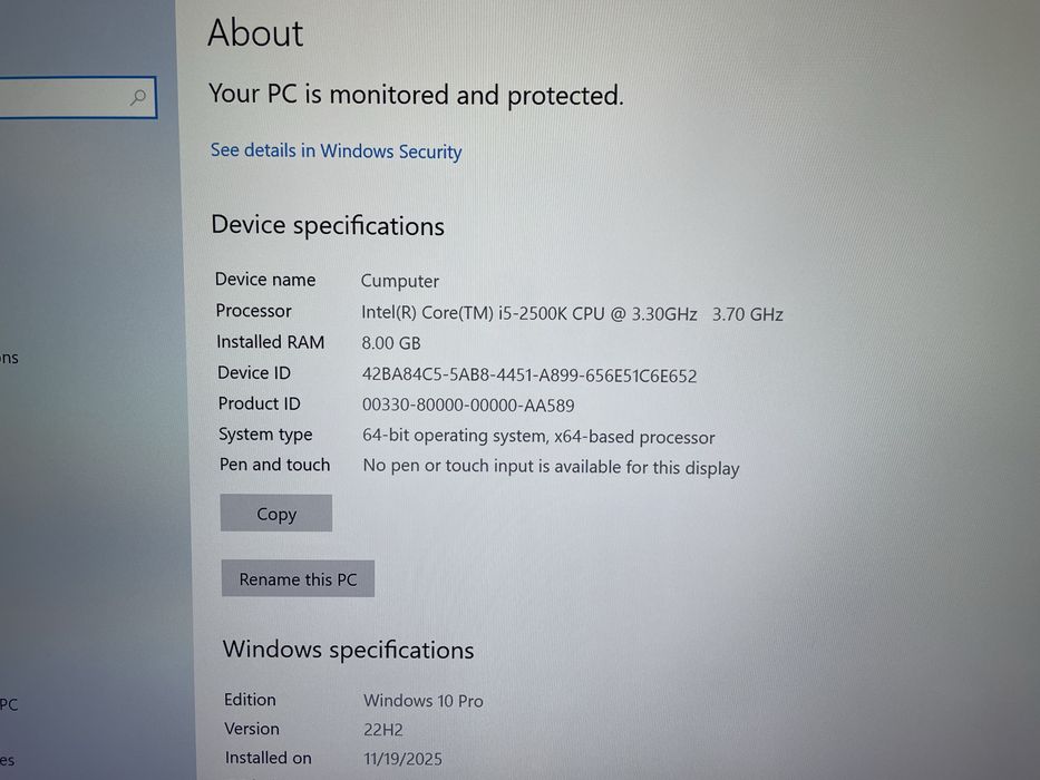 Sistem PC 8GB RAM DDR3 i5-2500k
