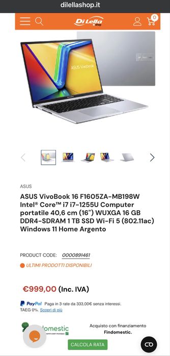 Laptop ASUS Vivobook 16 F1605ZA 16″ Silver i7 16GB 1TB Nou Sigilat
