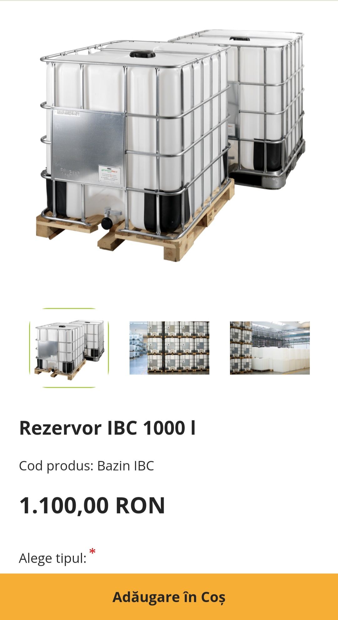 Rezervor/bazin/vas apa o tona/1100kg