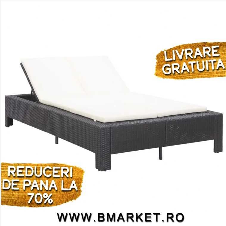 Sezlong/Pat de zi cu pernă pentru plaja/gradina/terasa Negru Ratan NOU