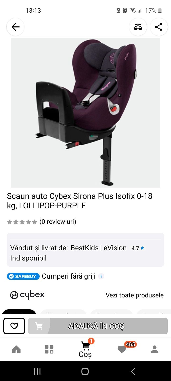 Scaun copii isofix cybex sirona