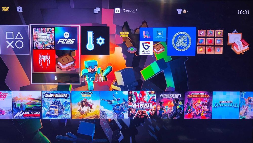 Jocuri PS4+PS4 Modat cu FC 26, GTA V cu Mod Menu, Spiderman, Minecraft