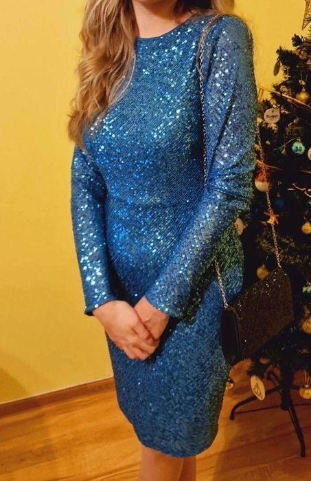 Синя коктейлна рокля