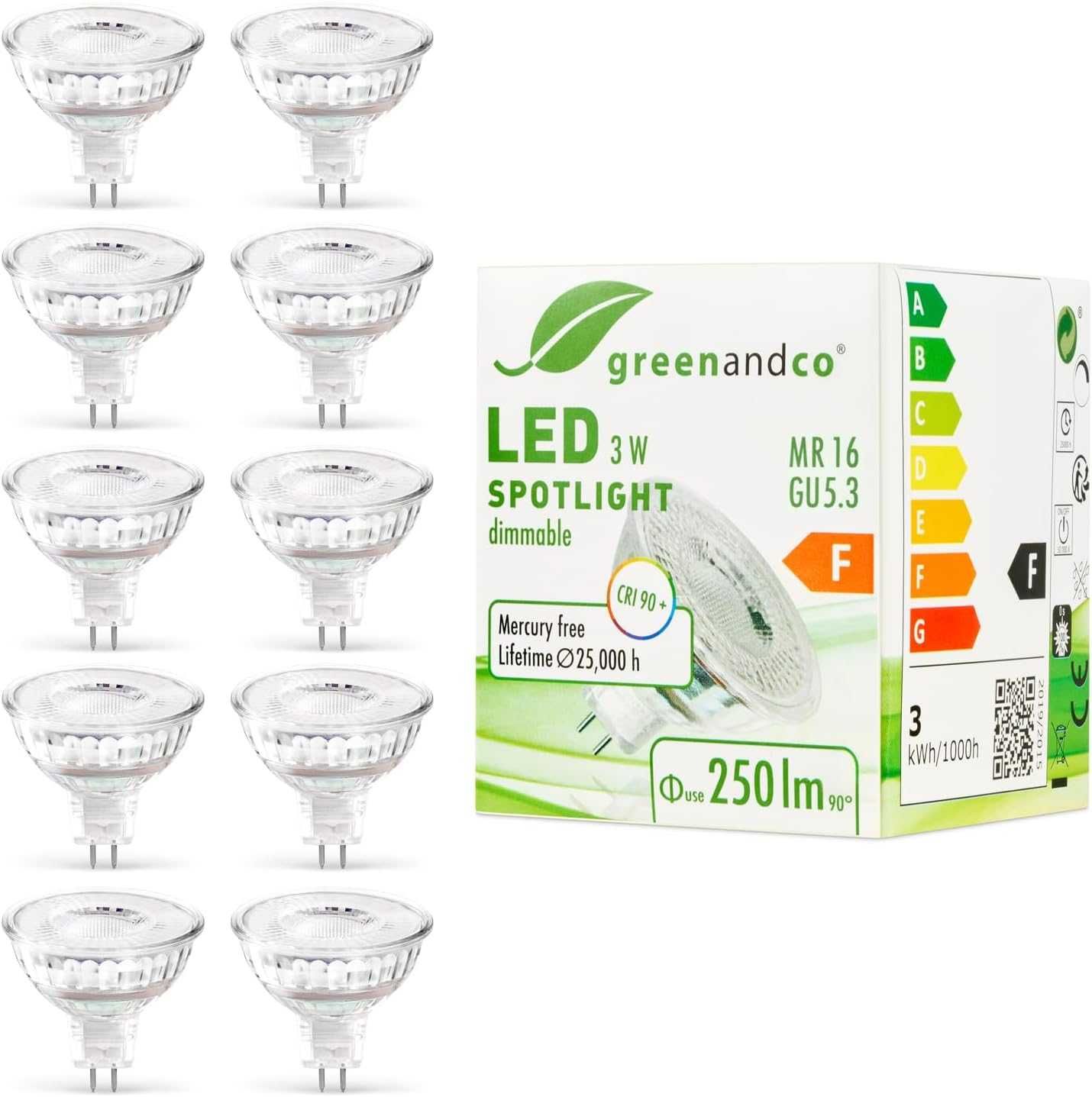 Комплект 10x LED крушки MR16 GU5.3, 3W, 2700K димируеми