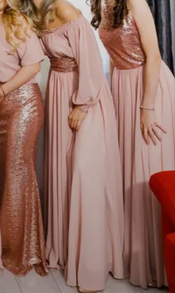 Rochie lunga roz pudrat