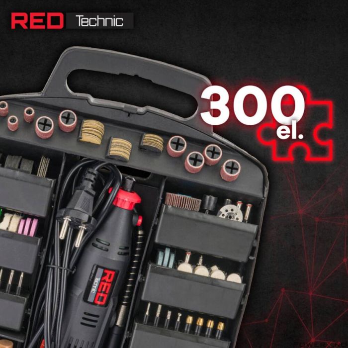 Mini polizor drept cu maner, putere 350 W, 300 piese, Red Technic