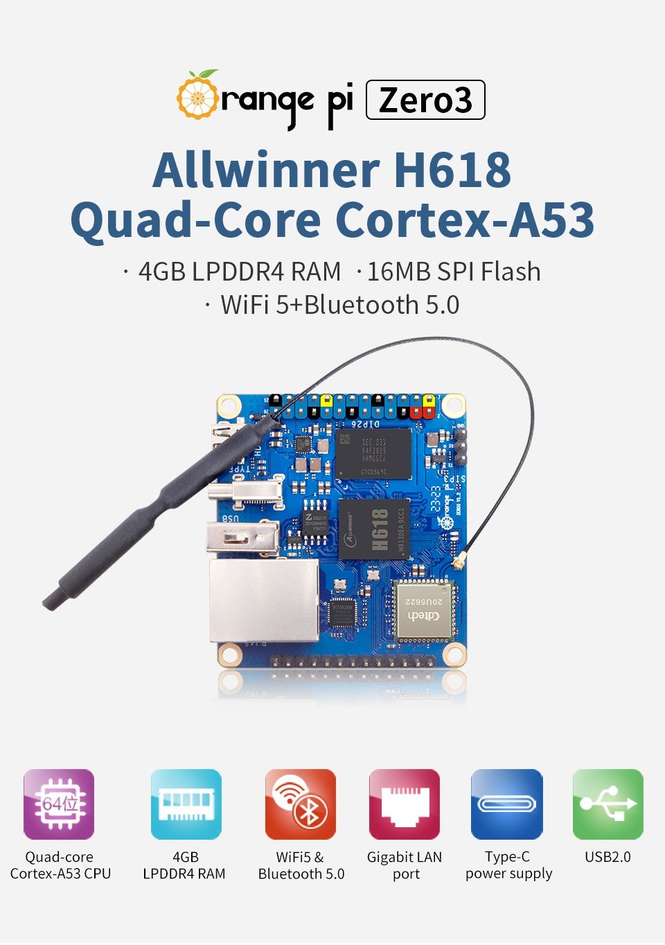 Алтератива на Raspberry Pi - Orange Pi Zero 3 - 1 GB RAM.