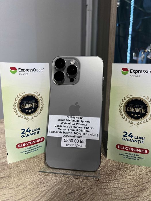(AG42) Iphone 16 Pro Max 512 GB (B.12067.1.42) GARANTIE 24 LUNI