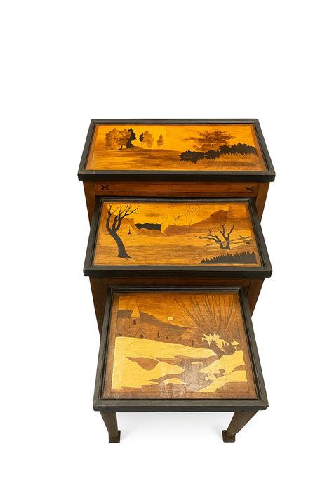 Винтидж масички маркетри 3 бр пейзажи 1940 те Западна Европа