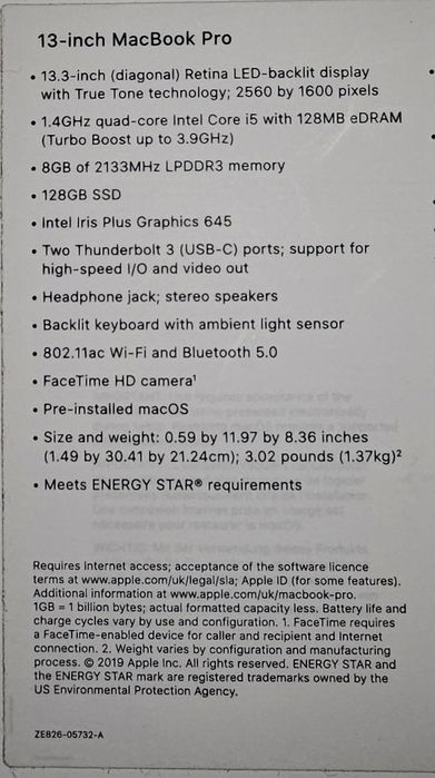 Macbook pro 13" 2019 128GB SSD