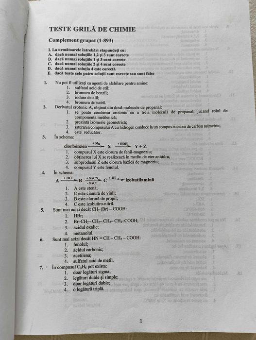 Chimie Organica. Teste admitere UMF 2012