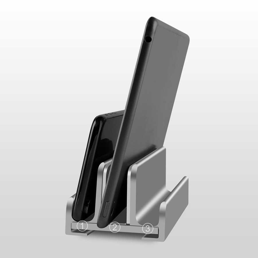 Вертикална алуминиева стойка за телефон, таблет, Macbook, 3 слота