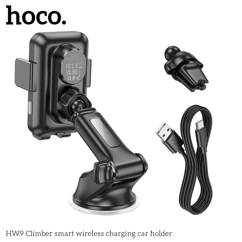 Автомобильный держател для телефона с беспроводной зарядкой hoco hw9