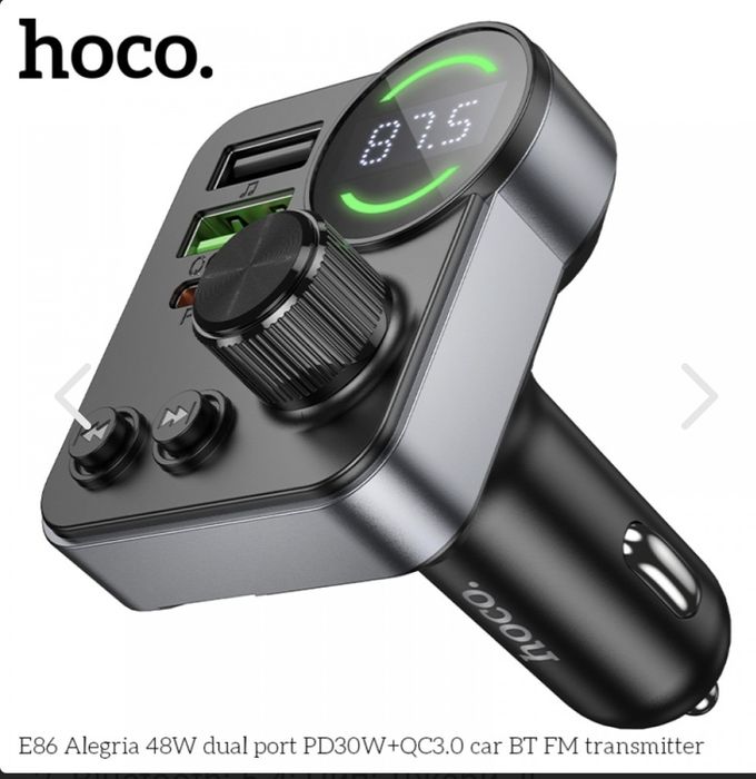 HOCO E86 FM 48W. модулатор трансмитер (2 USB изхода + 1USB-C, microSD,