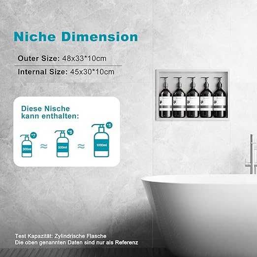 KEOKBON Nișă de duș fără faianță 48 x 33 x 10 cm Organizator de duș