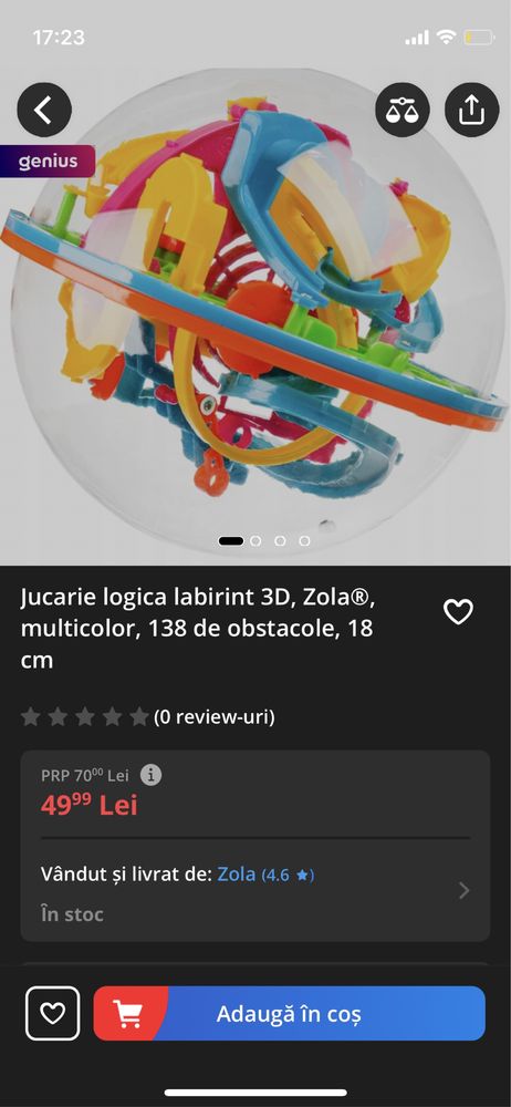 Jucarie logica labirint 3D, Zola®, multicolor, 138 de obstacole, 18 cm