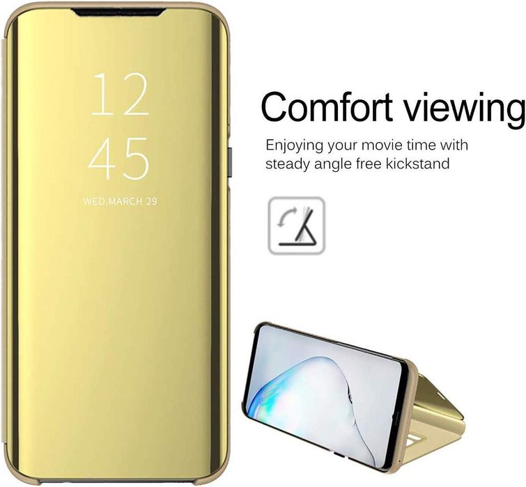 Огледален калъф тип тефтер clear view за samsung galaxy a17 златист