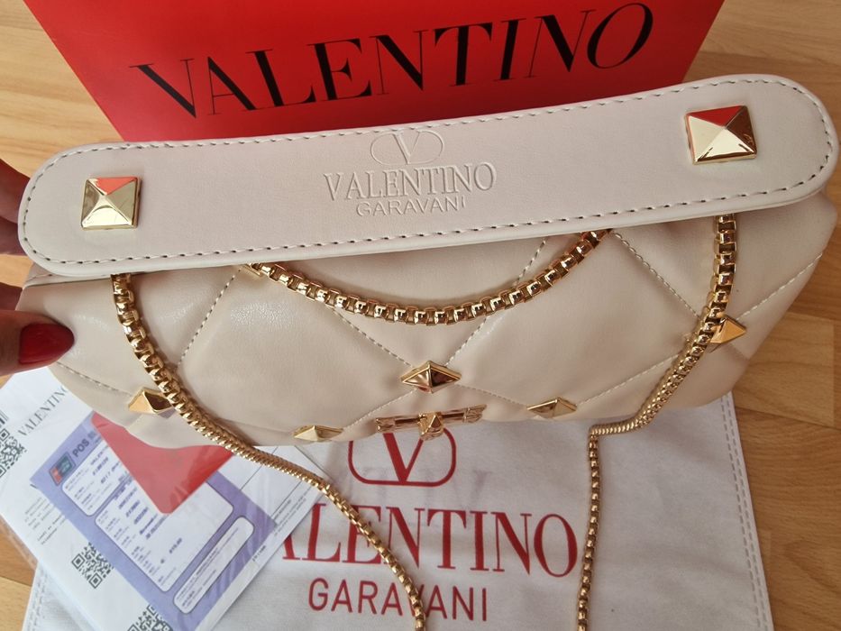 Geanta damă nude Valentino Garavani/Italia,accesorii metalice aurii