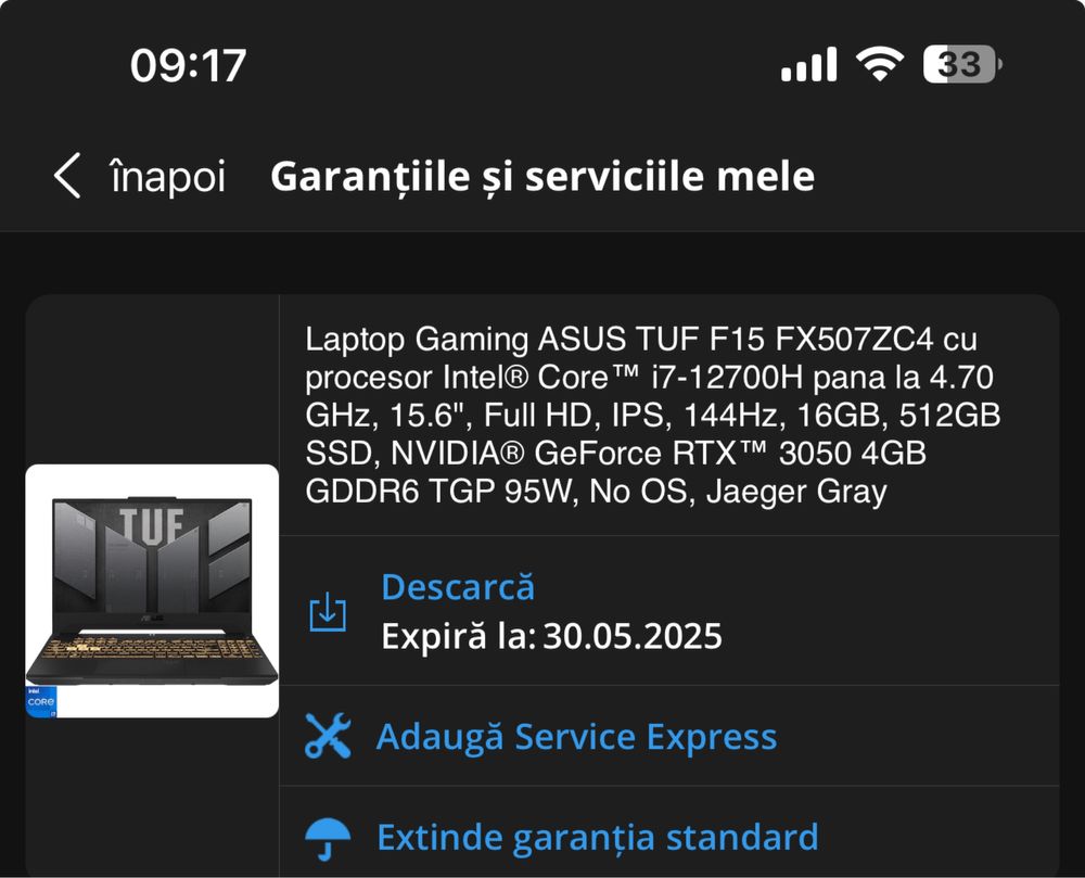 Laptop Asus Tuf Gaming f15 i7-12700