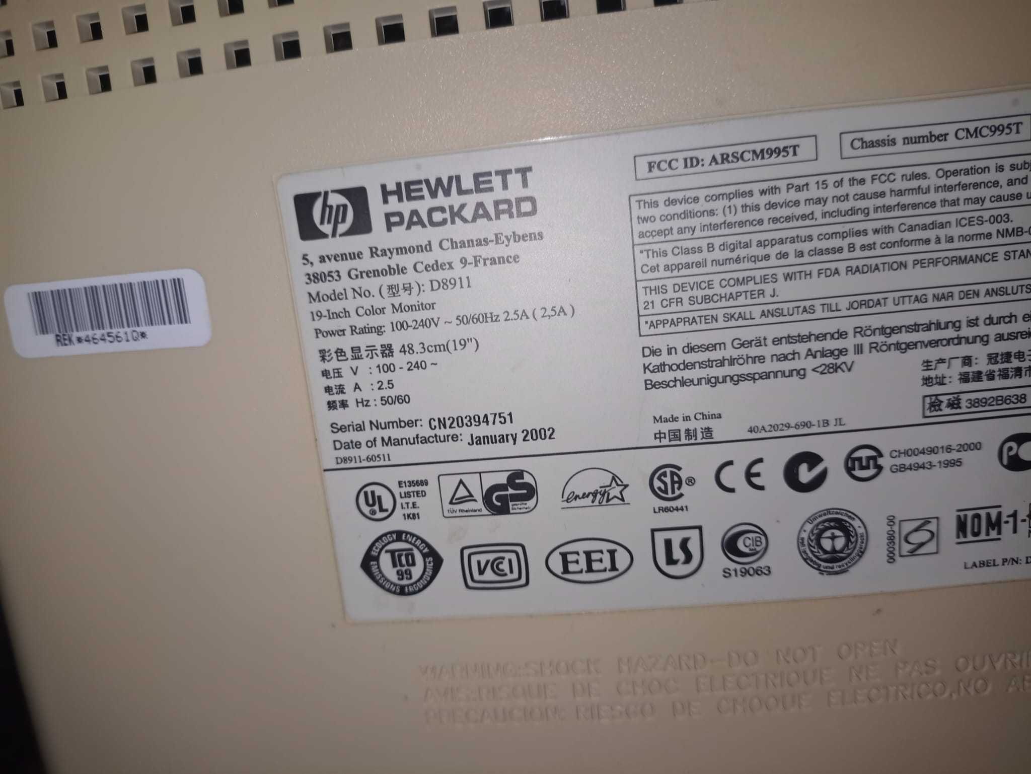Monitor CRT Hp D8911 19" inch