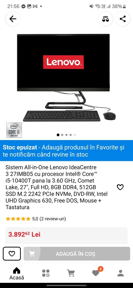 All-in-One 27" i5-10400T 12GB DDR4,SSD M.2512GB UHD 4K