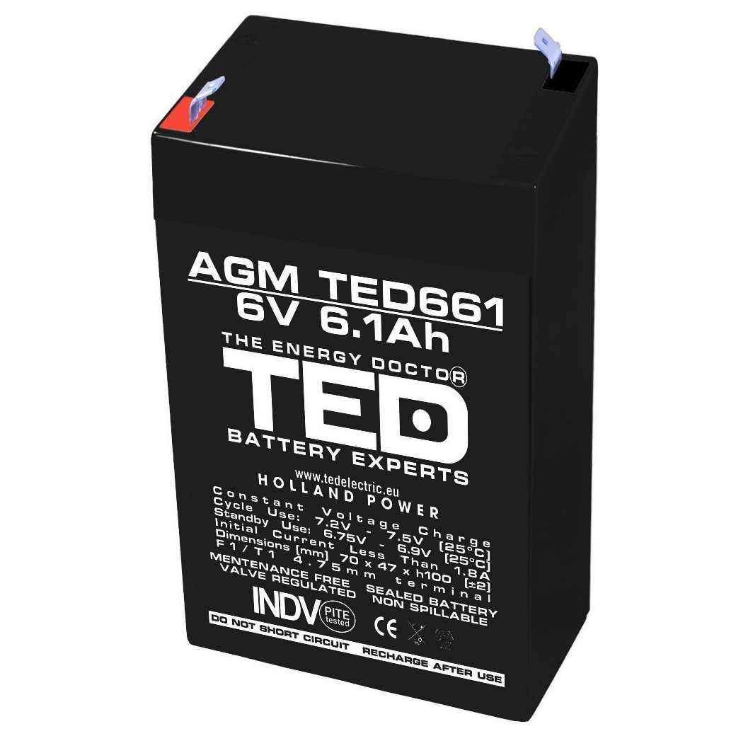 Acumulator pentru masinute electrice 6V/6.1Ah AGM VRLA F1, TED661