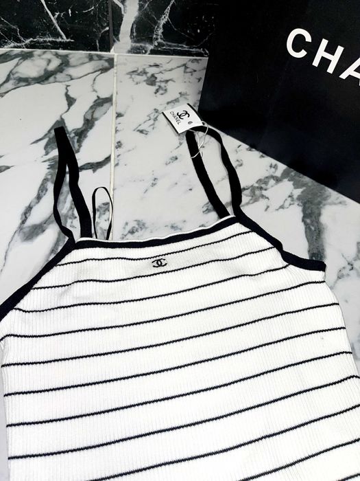 chanel бял топ потник фина плетка шанел рае плетен горница тениска