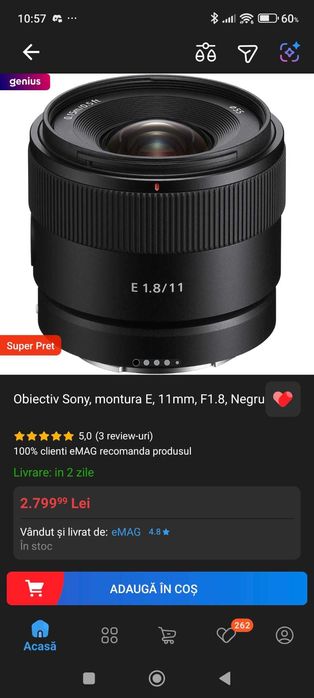 Obiectiv Sony, montura E, 11mm, F1.8, Negru APS-C