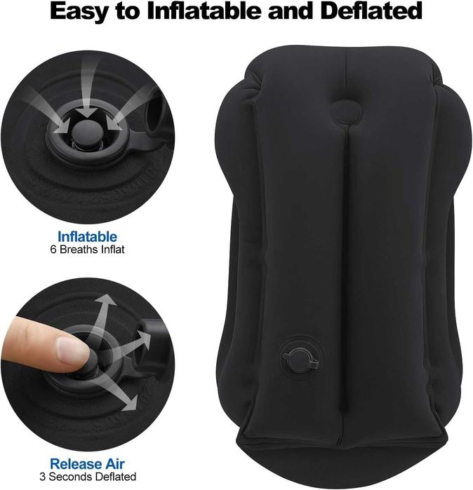 Perna de calatorie gonflabila cu suport pentru cap si brate neagra