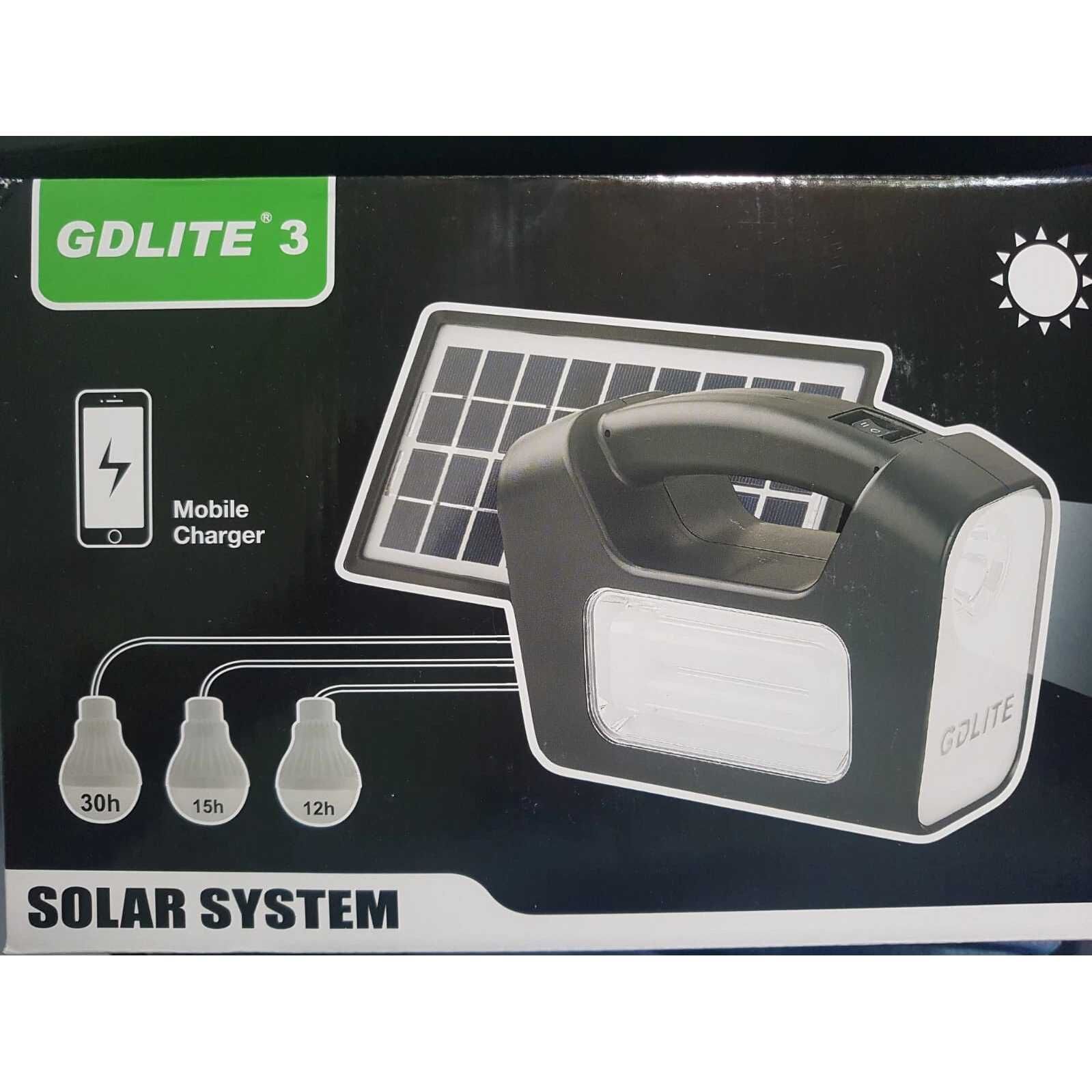 Kit PANOU SOLAR Lanterna cu becuri GDLITE 3 PLUS , camping , pescuit