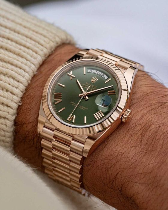 Rolex Day-Date 40mm розово злато/зелено