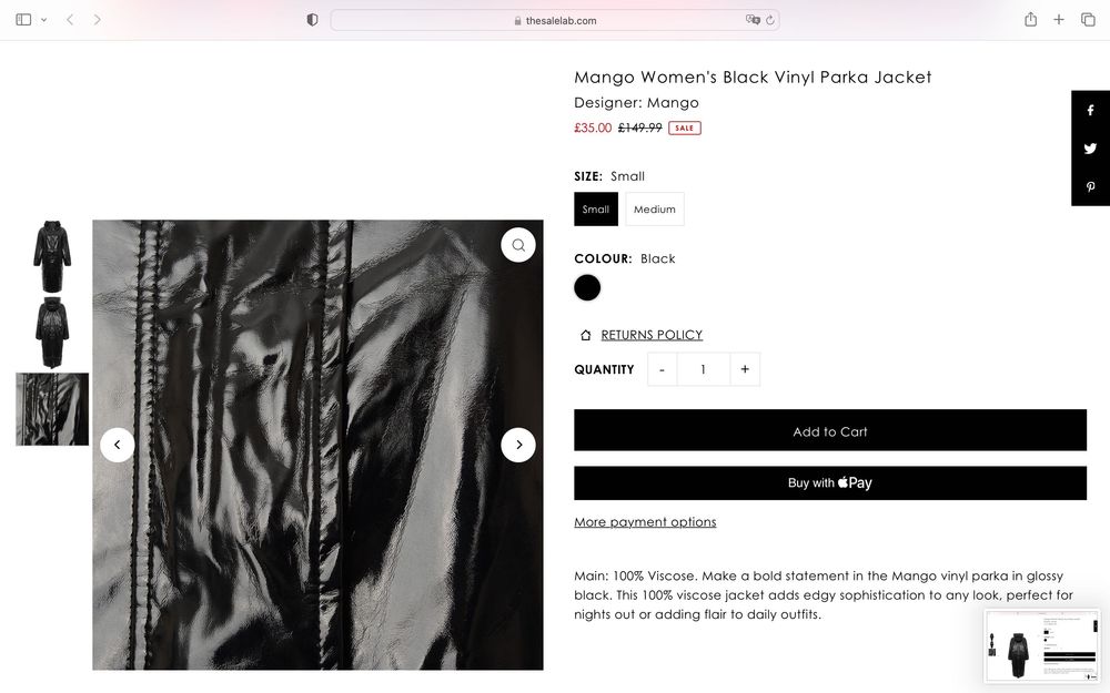 MANGO Нова парка/тренч от винил/латекс черна с джобове и калучка XS-S