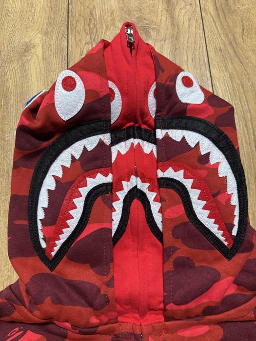 НОВО! Bape Camo Shark Wide Full Zip Double Hoodie Red суичер