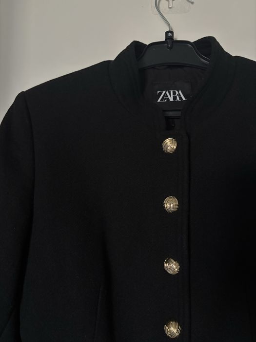 Palton Zara - cambrat - negru - 50% lana - marimea S - elegant