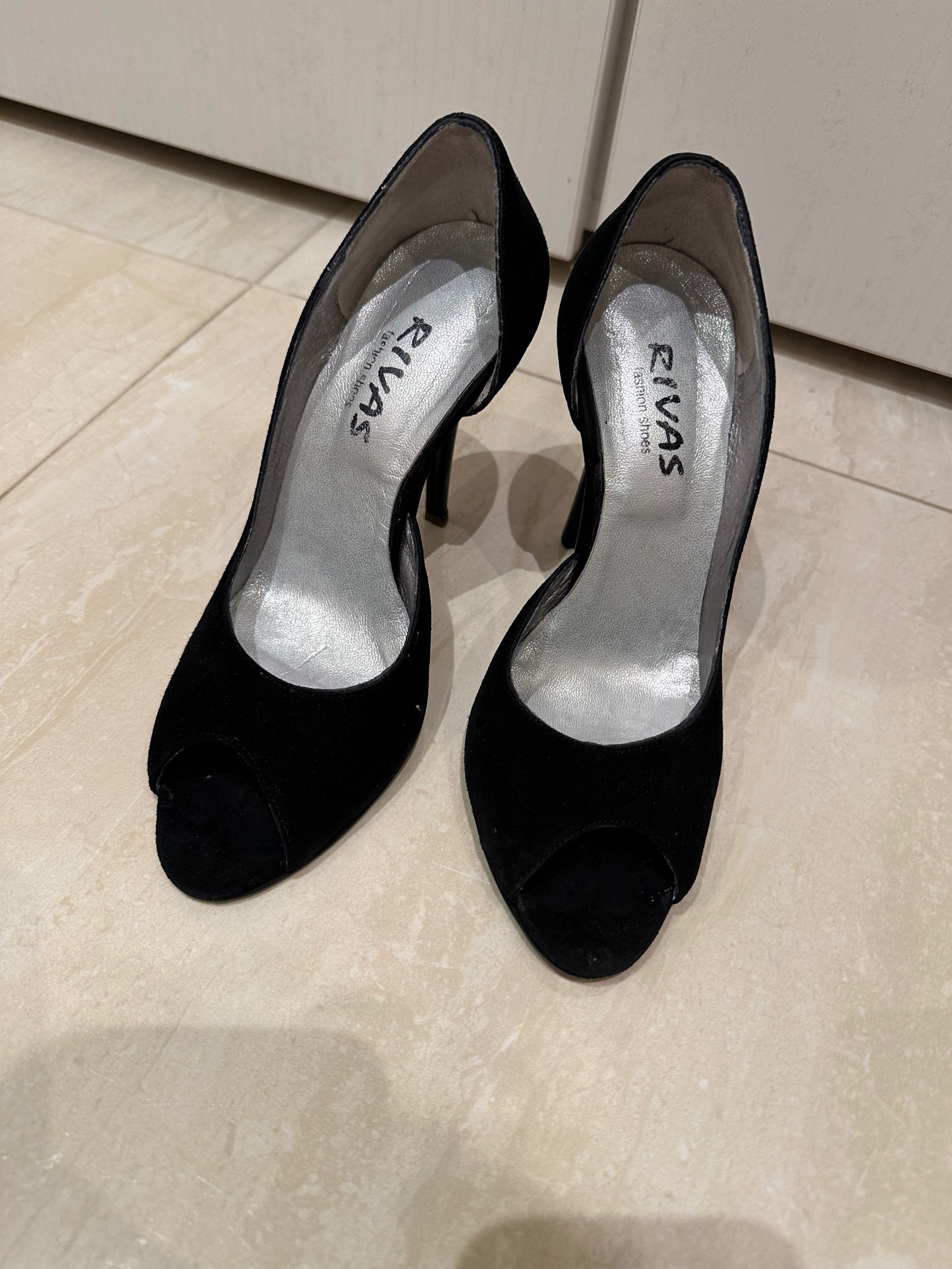 Дамски обувки, 37 номер, естествен велур, черен цвят
