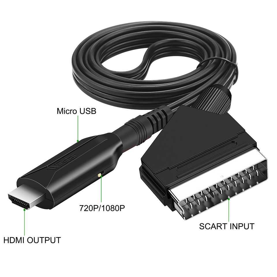 Cablu convertor SCART la HDMI alimentare USB pt TV, receiver, consola