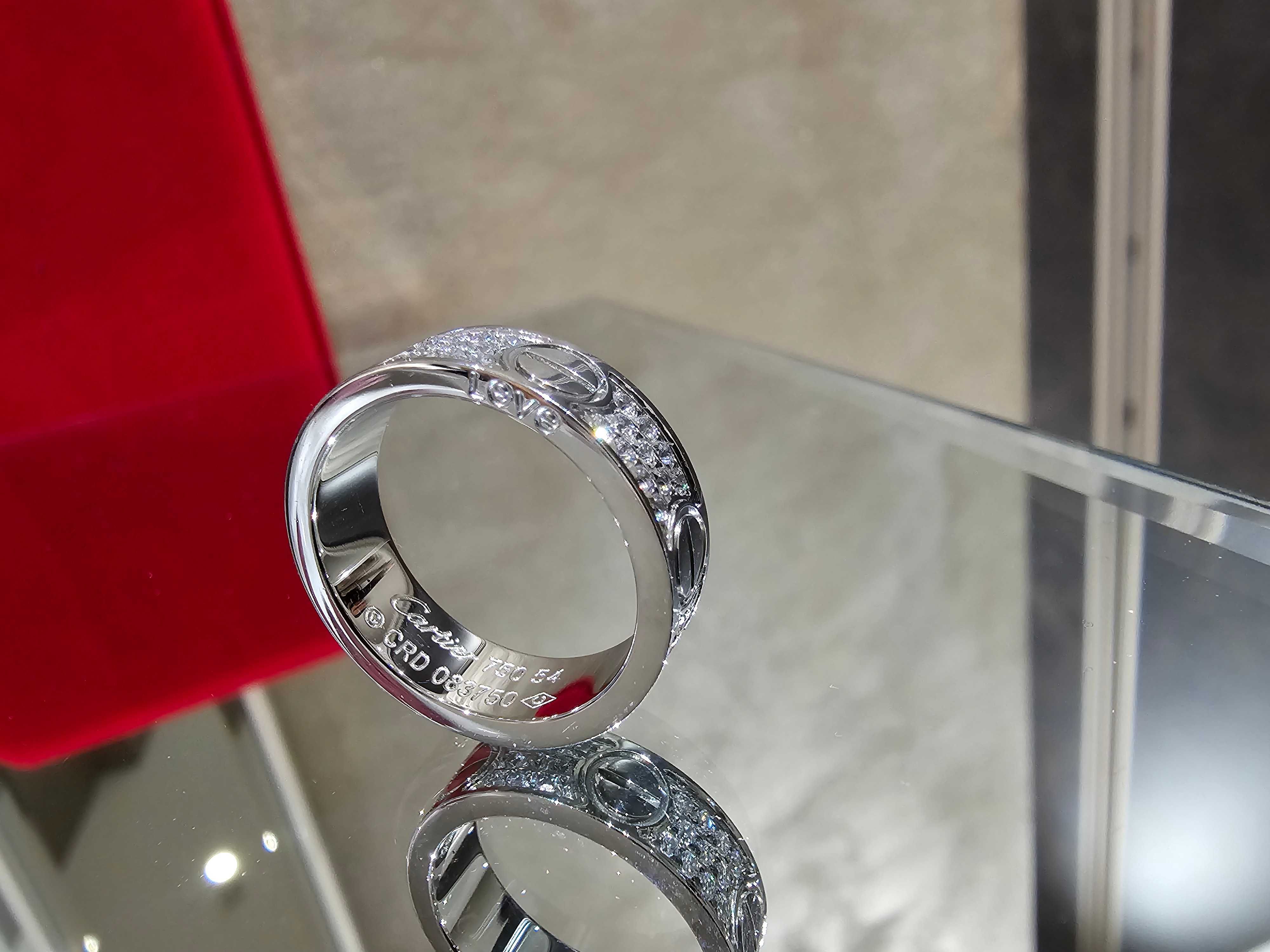 CARTIER Love Band White Gold Classic Model Paved Diamonds Пръстен